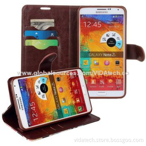 Flower Pattern Leather Case with Card Slot and Holder for Samsung Galaxy Note3